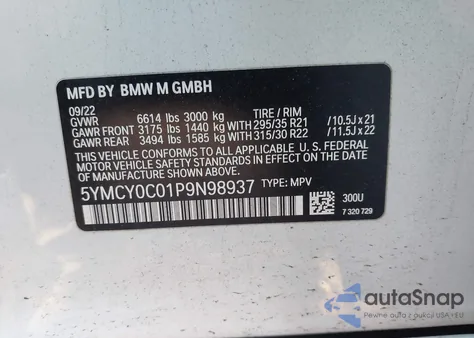 2023 BMW X6 M from USA, damaged, VIN 5YMCY0C01P9N98937